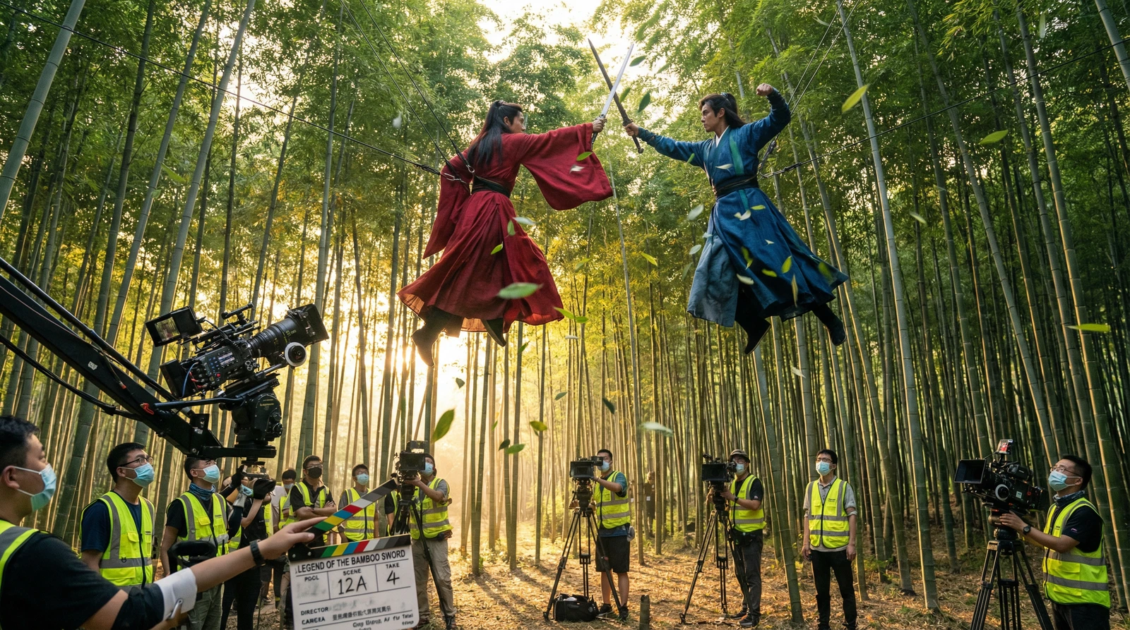 小马拉大车武侠动作片竹林对决拍摄现场